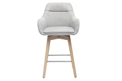 Tabourets de bar scandinaves pivotants 360° en tissu effet velours texturé gris clair et bois clair H65 cm (lot de 2) ALESS