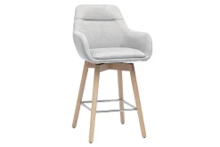 Tabourets de bar scandinaves pivotants 360° en tissu effet velours texturé gris clair et bois clair H65 cm (lot de 2) ALESS