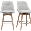 Tabourets de bar scandinaves pivotants 360° en tissu effet velours texturé gris clair et bois clair H65 cm (lot de 2) ALESS