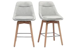 Tabourets de bar scandinaves pivotants 360° en tissu effet velours texturé gris clair et bois clair H65 cm (lot de 2) ALESS