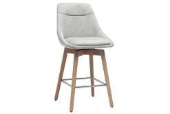 Tabourets de bar scandinaves pivotants 360° en tissu effet velours texturé gris clair et bois clair H65 cm (lot de 2) ALESS