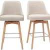 Tabourets de bar scandinaves pivotants 360° en tissu beige et bois hêtre massif H65 cm (lot de 2) HASTA