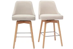 Tabourets de bar scandinaves pivotants 360° en tissu beige et bois hêtre massif H65 cm (lot de 2) HASTA