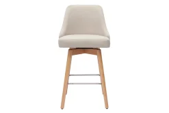 Tabourets de bar scandinaves pivotants 360° en tissu beige et bois hêtre massif H65 cm (lot de 2) HASTA