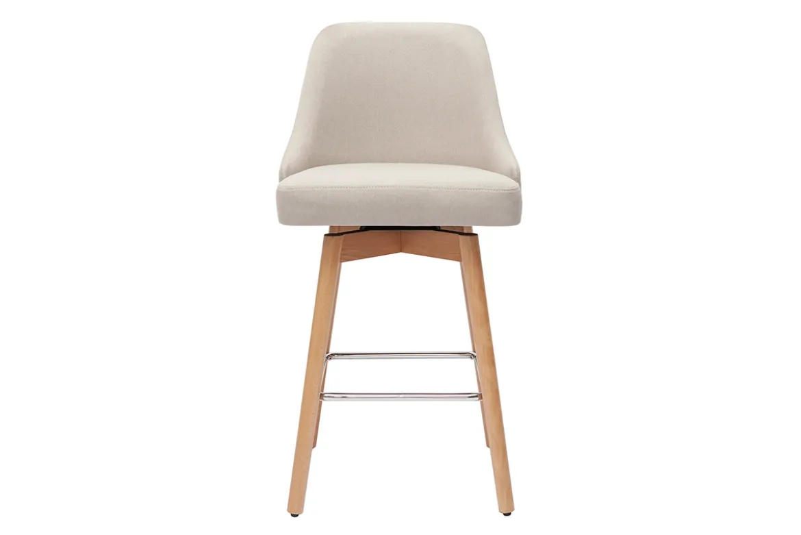 Tabourets de bar scandinaves pivotants 360° en tissu beige et bois hêtre massif H65 cm (lot de 2) HASTA