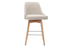 Tabourets de bar scandinaves pivotants 360° en tissu beige et bois hêtre massif H65 cm (lot de 2) HASTA