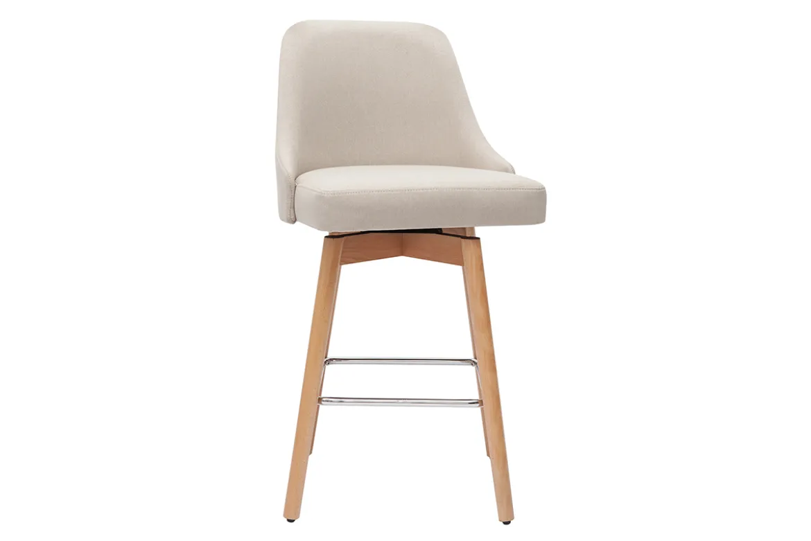 Tabourets de bar scandinaves pivotants 360° en tissu beige et bois hêtre massif H65 cm (lot de 2) HASTA