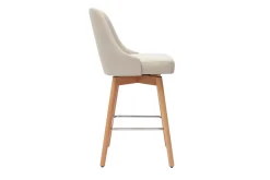Tabourets de bar scandinaves pivotants 360° en tissu beige et bois hêtre massif H65 cm (lot de 2) HASTA