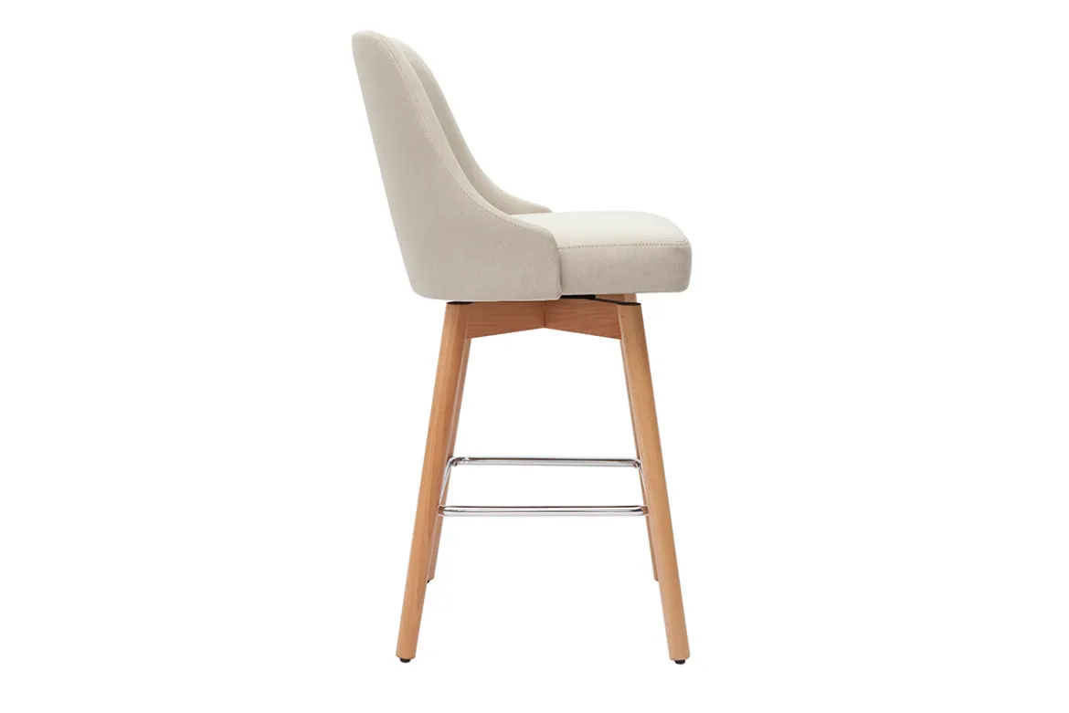Tabourets de bar scandinaves pivotants 360° en tissu beige et bois hêtre massif H65 cm (lot de 2) HASTA
