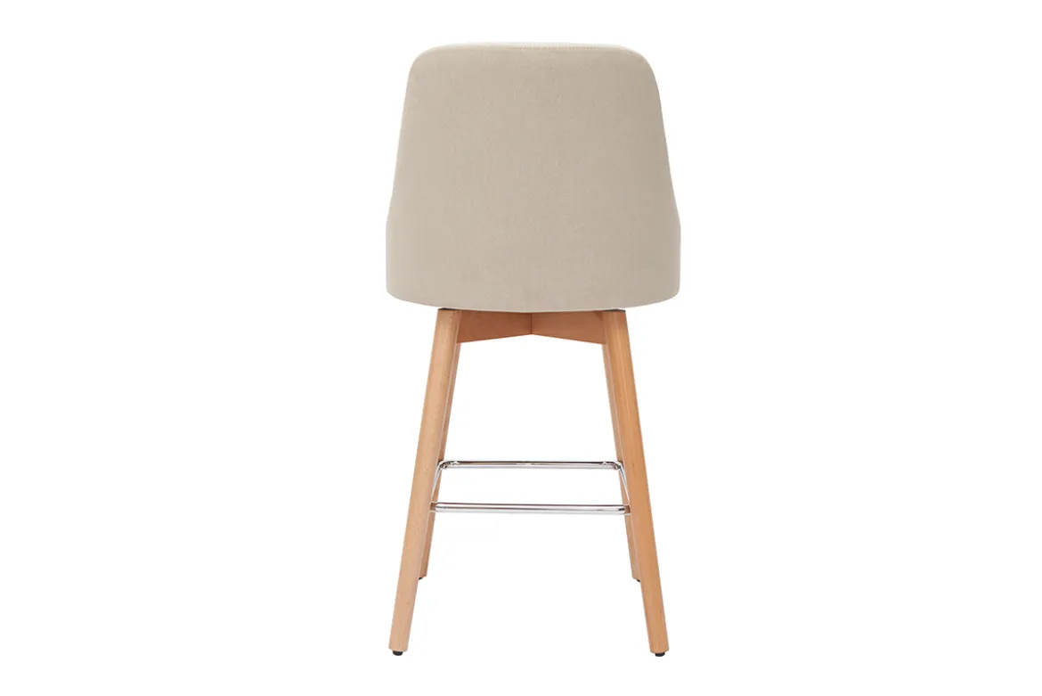 Tabourets de bar scandinaves pivotants 360° en tissu beige et bois hêtre massif H65 cm (lot de 2) HASTA