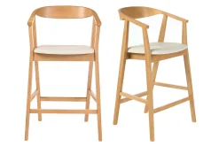 Tabourets de bar scandinaves blancs et bois clair H66.5 cm (lot de 2) BAHIA