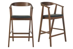 Tabourets de bar scandinaves noirs et bois foncé H66.5 cm (lot de 2) BAHIA