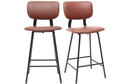 Tabourets de bar vintage marron clair avec pieds métal 65 cm (lot de 2) LAB