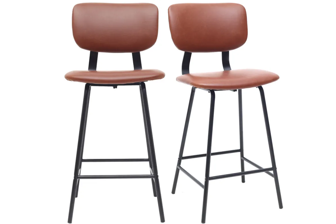 Tabourets de bar vintage marron clair avec pieds métal 65 cm (lot de 2) LAB