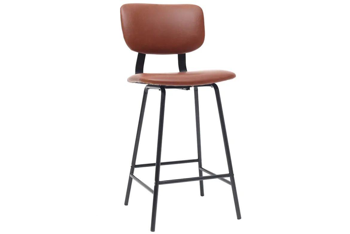 Tabourets de bar vintage marron clair avec pieds métal 65 cm (lot de 2) LAB