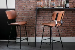 Tabourets de bar vintage marron clair avec pieds métal 65 cm (lot de 2) LAB