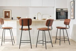 Tabourets de bar vintage marron clair avec pieds métal 65 cm (lot de 2) LAB