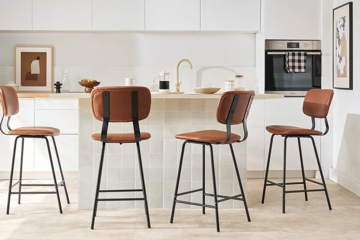 Tabourets de bar vintage marron clair avec pieds métal 65 cm (lot de 2) LAB