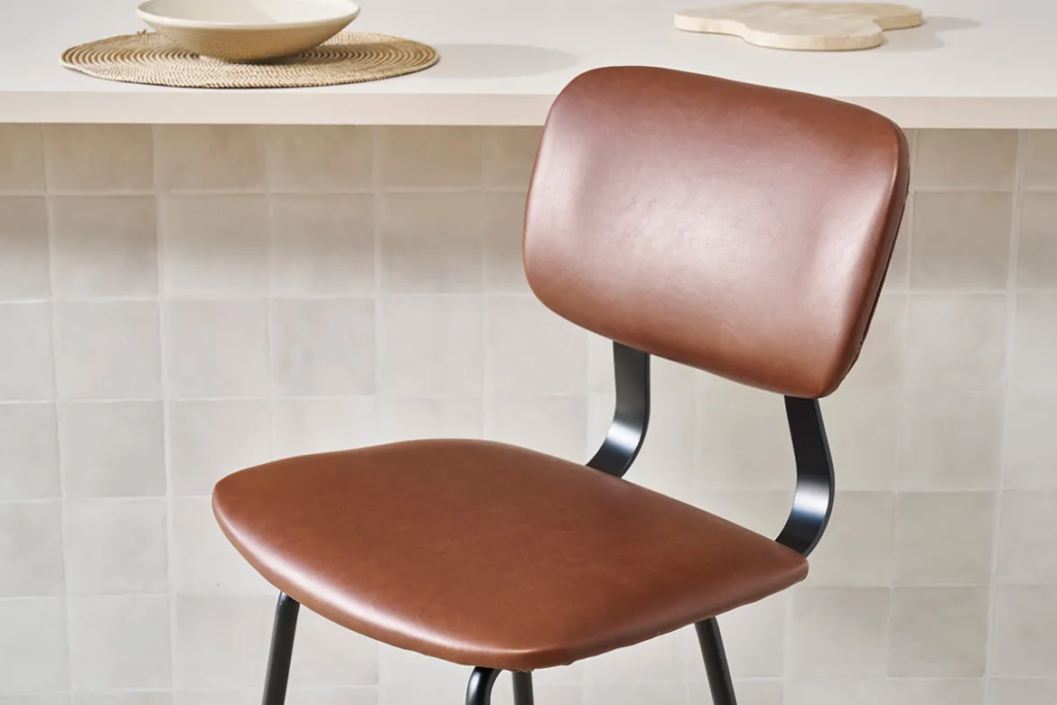 Tabourets de bar vintage marron clair avec pieds métal 65 cm (lot de 2) LAB