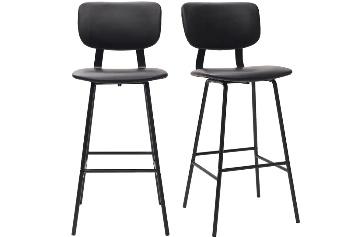 Tabourets de bar vintage noirs avec pieds métal 75 cm (lot de 2) LAB