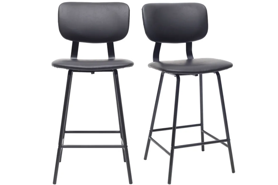 Tabourets de bar vintage noir avec pieds métal 65cm (lot de 2) LAB