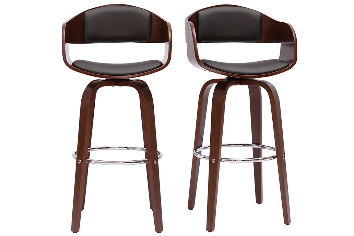 Tabourets de bar vintage pivotants 360° noyer H67.5 cm (lot de 2) GAO