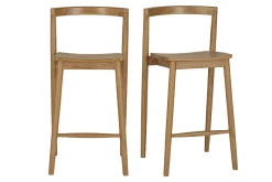 Tabourets de jardin empilables en bois teck massif H70 cm (lot de 2) OMBAK