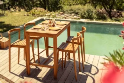 Tabourets de jardin empilables en bois teck massif H70 cm (lot de 2) OMBAK