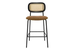 Tabourets design en tissu effet velours texturé terre brulée, métal noir et cannage rotin (lot de 2) MIRANDA
