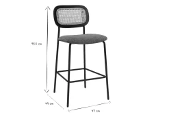 Tabourets design en tissu effet velours texturé terre brulée, métal noir et cannage rotin (lot de 2) MIRANDA