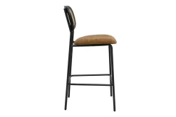 Tabourets design en tissu effet velours texturé terre brulée, métal noir et cannage rotin (lot de 2) MIRANDA
