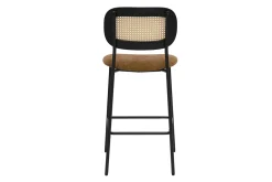 Tabourets design en tissu effet velours texturé terre brulée, métal noir et cannage rotin (lot de 2) MIRANDA