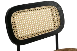 Tabourets design en tissu effet velours texturé terre brulée, métal noir et cannage rotin (lot de 2) MIRANDA
