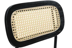 Tabourets design en tissu effet velours texturé vert kaki, métal noir et cannage rotin (lot de 2) MIRANDA
