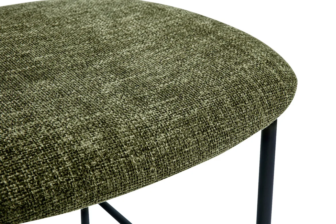 Tabourets design en tissu effet velours texturé vert kaki, métal noir et cannage rotin (lot de 2) MIRANDA