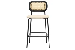Tabourets design en tissu effet velours texturé beige, métal noir et cannage rotin (lot de 2) MIRANDA