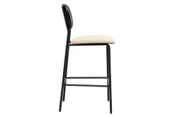 Tabourets design en tissu effet velours texturé beige, métal noir et cannage rotin (lot de 2) MIRANDA