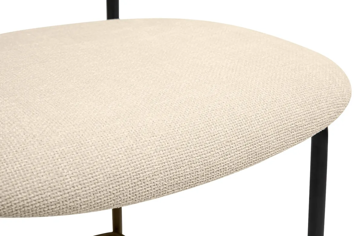 Tabourets design en tissu effet velours texturé beige, métal noir et cannage rotin (lot de 2) MIRANDA