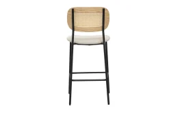 Tabourets design en tissu effet velours texturé beige, métal noir et cannage rotin (lot de 2) MIRANDA