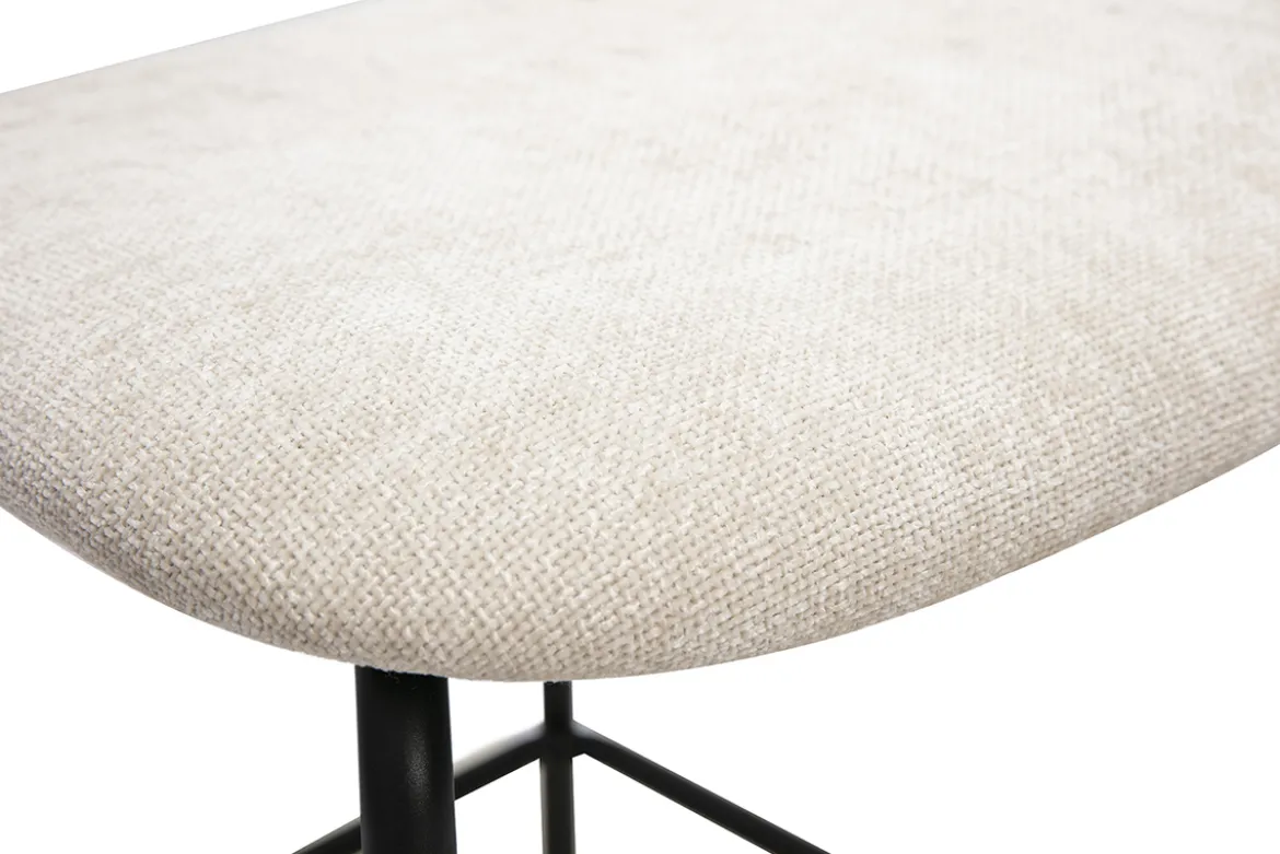 Tabourets design en tissu effet velours texturé beige, métal noir et cannage rotin (lot de 2) MIRANDA