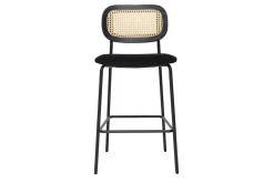 Tabourets design en velours noir, métal noir et cannage rotin (lot de 2) MIRANDA