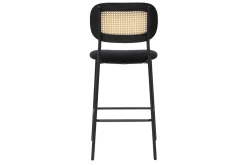 Tabourets design en velours noir, métal noir et cannage rotin (lot de 2) MIRANDA