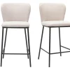 Tabourets en tissu effet velours texturé beige et métal noir (lot de 2) LISOR