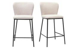 Tabourets en tissu effet velours texturé beige et métal noir (lot de 2) LISOR