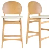 Tabourets scandinaves en bois clair frêne et blanc H68 cm (lot de 2) ELTON