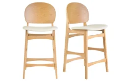Tabourets scandinaves en bois clair frêne et blanc H68 cm (lot de 2) ELTON
