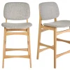 Tabourets scandinaves en bois clair frêne et tissu gris clair H66 cm (lot de 2) SOQUETTE