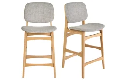 Tabourets scandinaves en bois clair frêne et tissu gris clair H66 cm (lot de 2) SOQUETTE