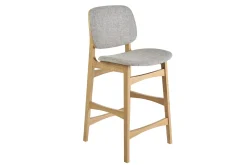 Tabourets scandinaves en bois clair frêne et tissu gris clair H66 cm (lot de 2) SOQUETTE