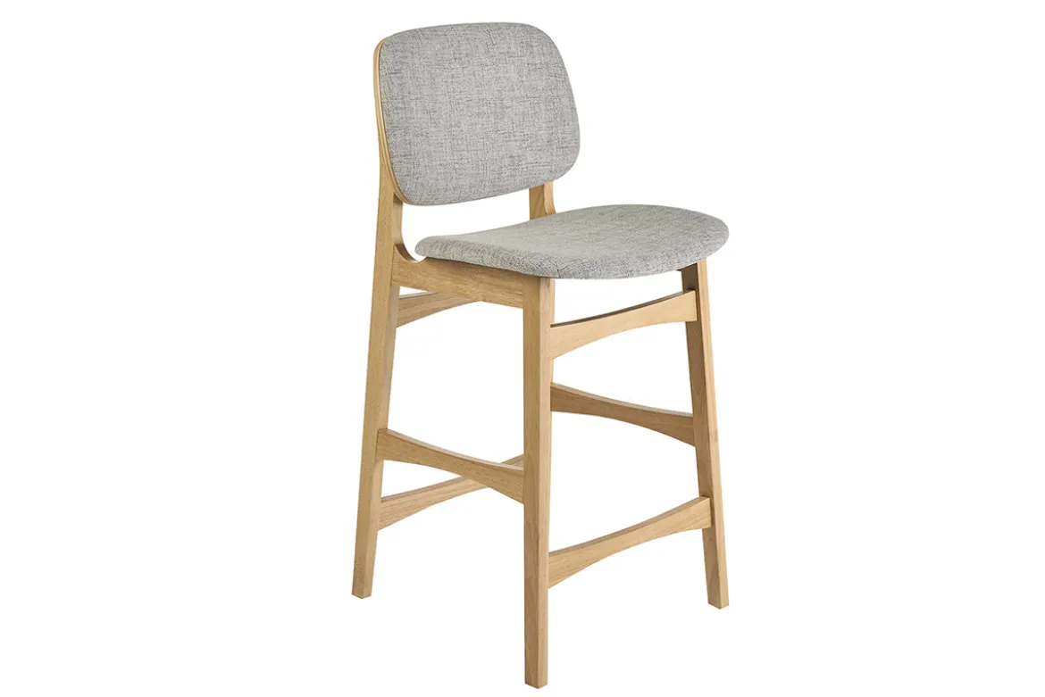 Tabourets scandinaves en bois clair frêne et tissu gris clair H66 cm (lot de 2) SOQUETTE